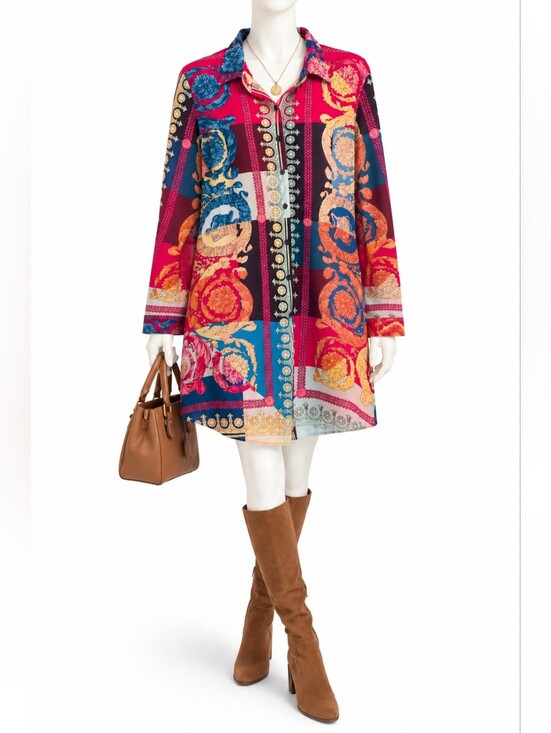 Jainmy Martinez Dresses & Skirts - Jainmy Martinez Boho Print Tunic Shirt Dress Size M Long Sleeve Colorful Button